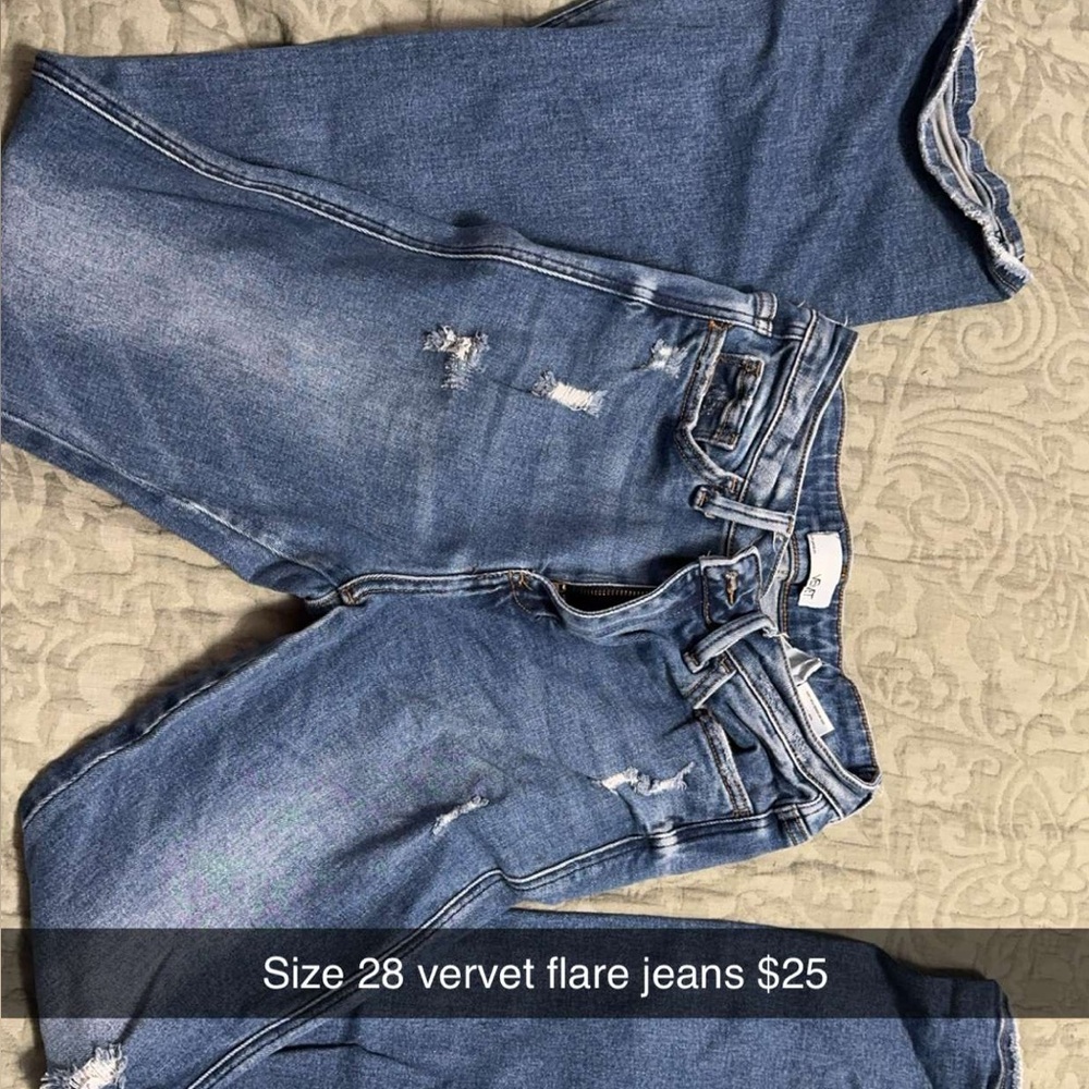 Vervet Distressed Blue Flare Jeans